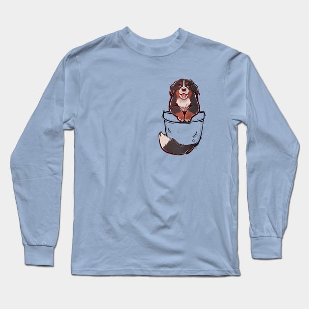 Pocket Cute Bernese Mountain Dog Long Sleeve T-Shirt by TechraPockets